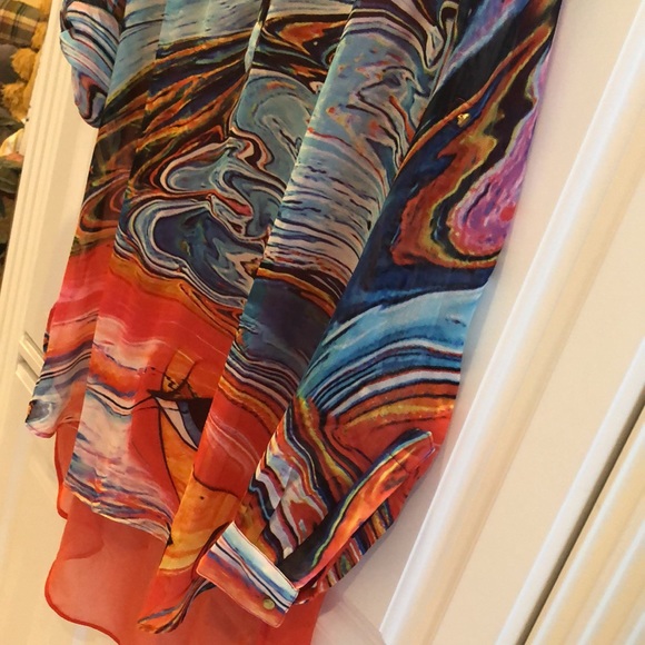 🐠Fashque Studio pullover bathing suit sheer long v-neck buttoned coverup - Picture 3 of 8